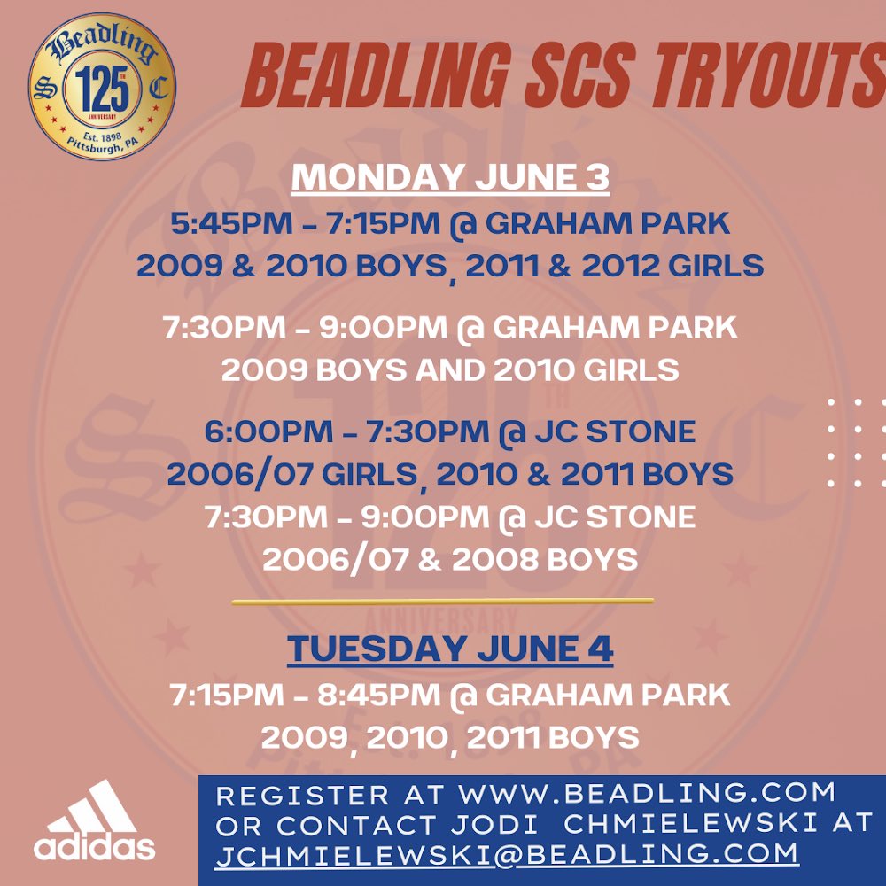 Don’t miss your chance to sign up and play for one of our Beadling - SCS teams ‼️👏🏼 Register today at beadling.com or contact the director listed on each slide! #WearTheB