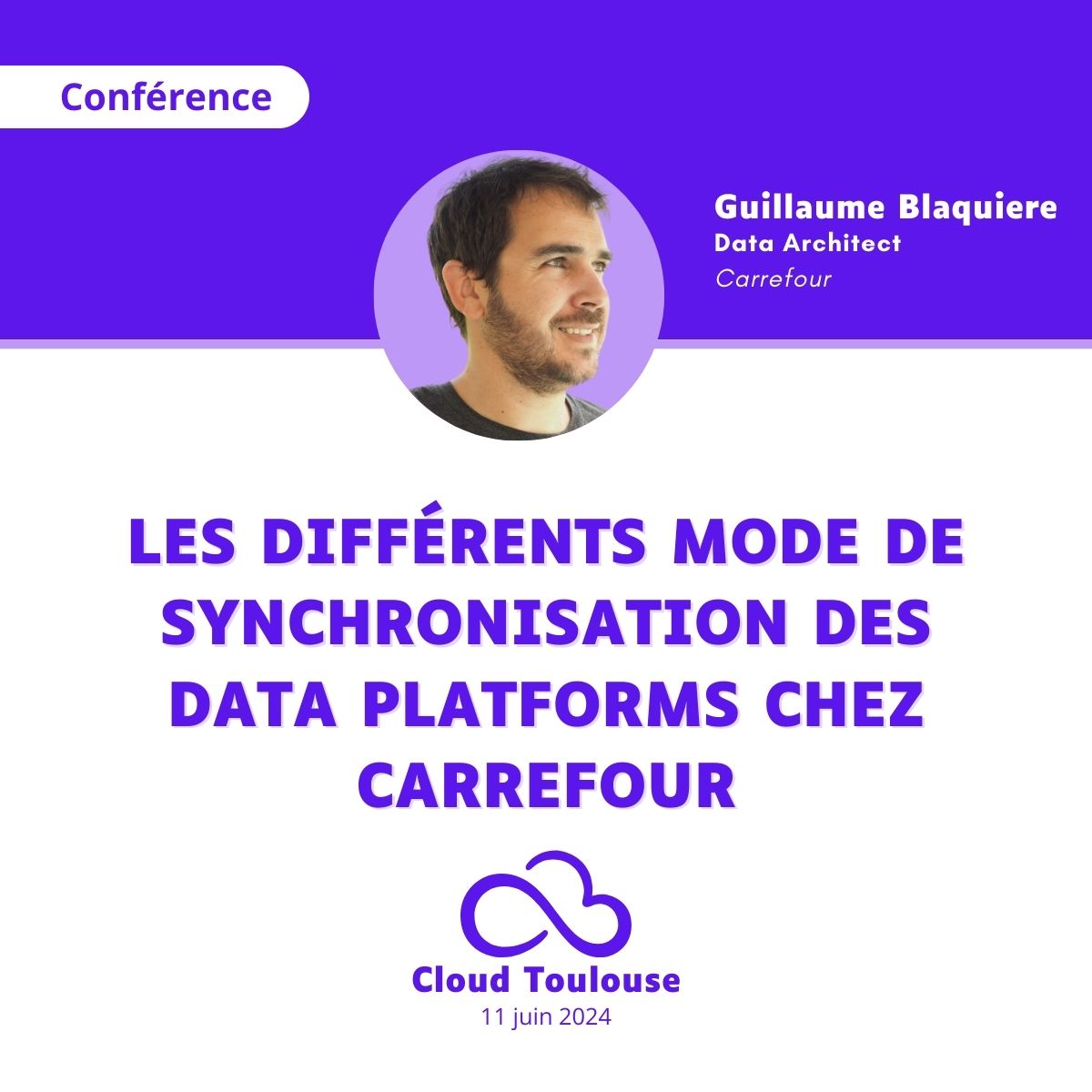 Pour la 1ere édition de <a href="/cloud_toulouse/">Cloud Toulouse</a> le 11 juin, nous aurons le plaisir de compter <a href="/gblaquiere/">blaquiere guillaume</a> parmi nos speakers.
Avec un REX qui s'annonce passionnant "Les différents mode de synchronisation des Data platforms chez Carrefour".
Inscriptions sur cloudtoulouse.com
