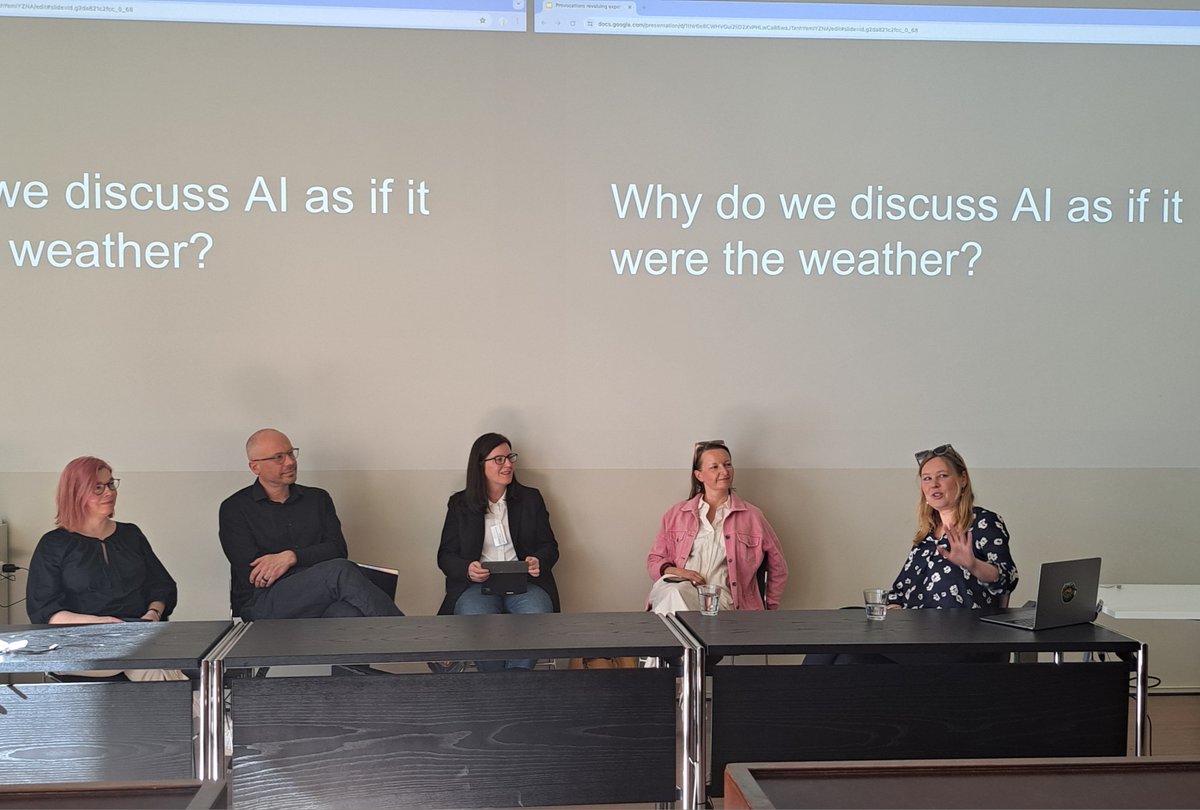 Who benefits from anthropomorphization of AI? Why are tech experts solving societal problems? Minna Mustakallio, @OskarKorkman, @rantavuo, and María Teresa Ballestar dived into tricky questions in the panel chaired by @minruc at #RevaluingExpertise conference. @Akatemia_STN