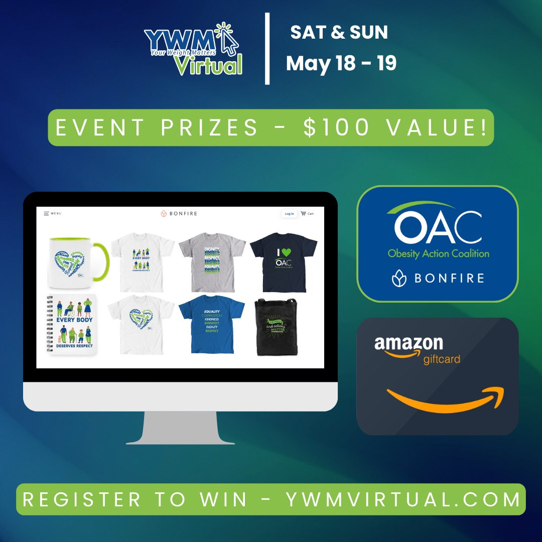 #DYK When registering for the Obesity Action Coalition's annual Your Weight Matters Virtual Convention, you are automatically entered for our event prizes. (Total Value $200) Register and tune in to Your Weight Matters Virtual THIS WEEKEND! ywmconvention.com/ywm-virtual/