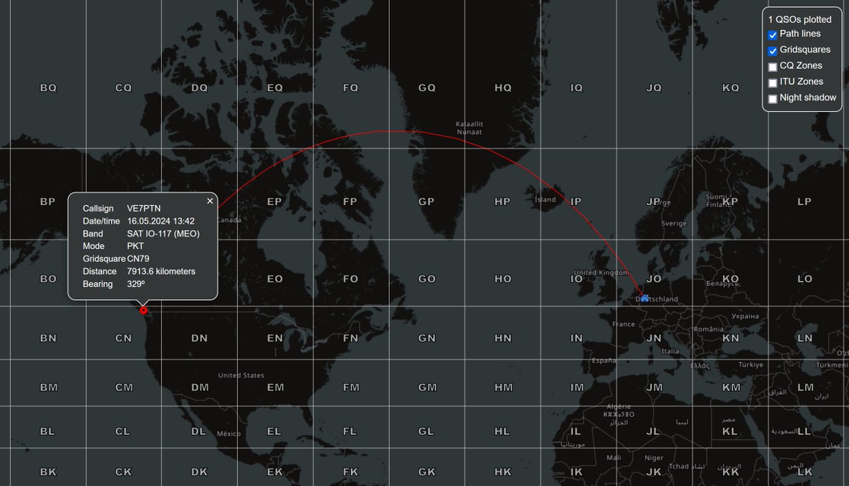 Just worked @VE7PTN in Canada 🇨🇦 (Gridsquare: CN79 / distance: 7913.6 km) on IO-117 🛰️ (4.2° el / 339.1° az) using PKT #hamr #wavelog #amsat #POTA CA-4140