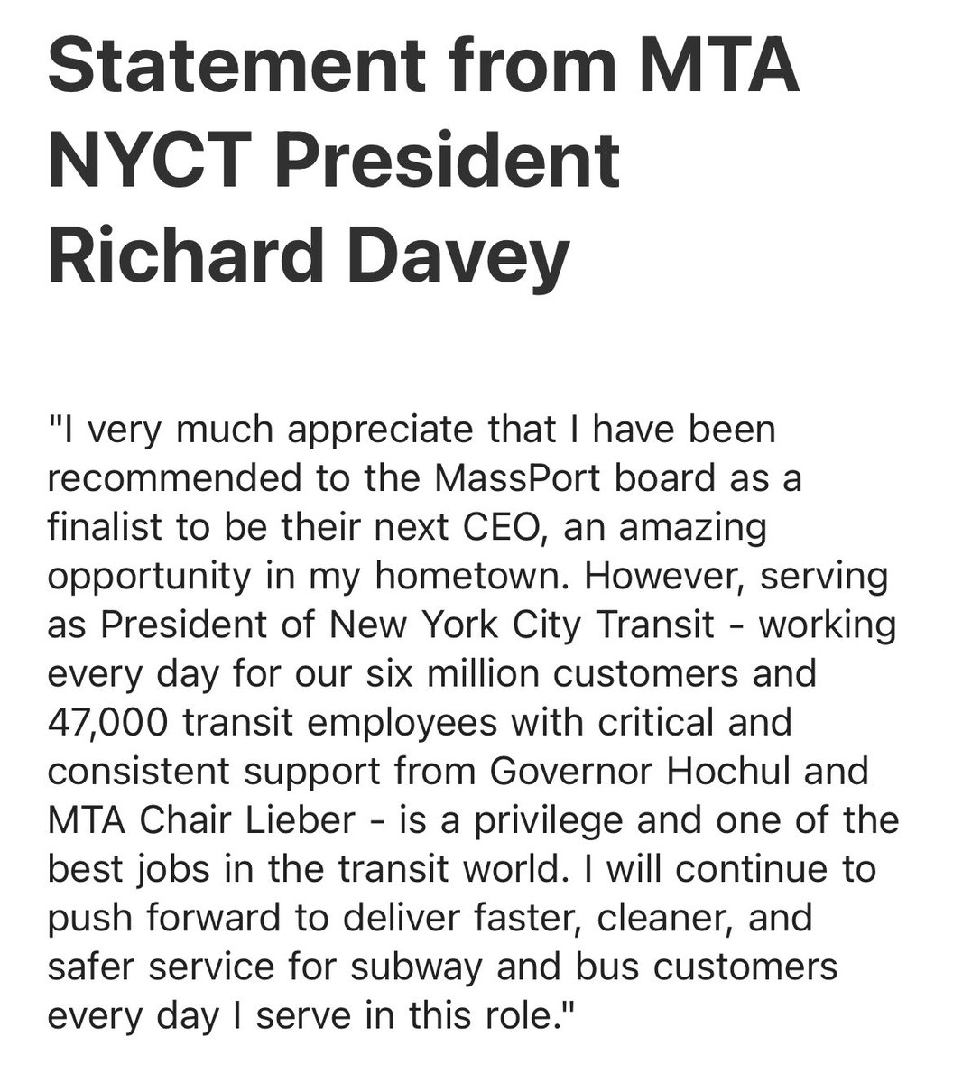 NYCT president Rich “North Star” Davey sez he’s staying at the MTA.