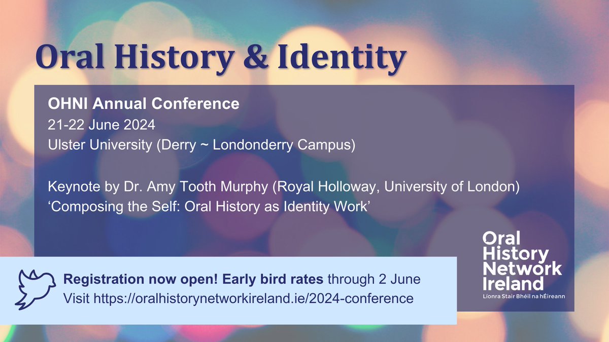 Oral History Network Ireland (@oralhist_ie) on Twitter photo The programme for our annual conference taking place in <a href="/UlsterUni/">Ulster University</a> Derry 21-22 June is now available through our website. Register before 2nd June to be eligible for early bird rates #OralHistory #Derry #Londonderry oralhistorynetworkireland.ie/2024-conference The programme for our annual conference taking place in <a href="/UlsterUni/">Ulster University</a> Derry 21-22 June is now available through our website. Register before 2nd June to be eligible for early bird rates #OralHistory #Derry #Londonderry oralhistorynetworkireland.ie/2024-conference