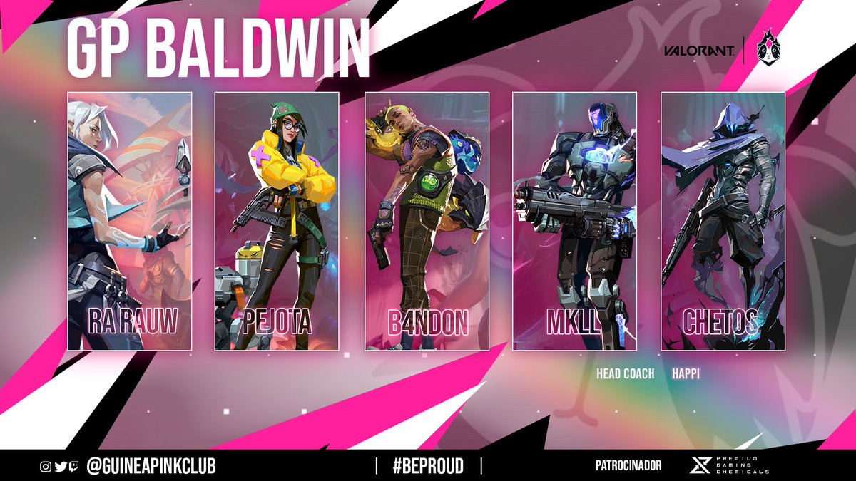 GuineaPinkClub's tweet image. #PRESENTACION | @VALORANTes

Vuelven para hacer historia una temporada más. Viva #GPBaldwin renacido!!

🐹 @_Sergiglez1
🐹 @Mkll_21
🐹 @pejota630
🐹 @b4ndon
🐹 @el__chetoss

🖊️ @happingame

#BEPROUD🏳️‍🌈💜