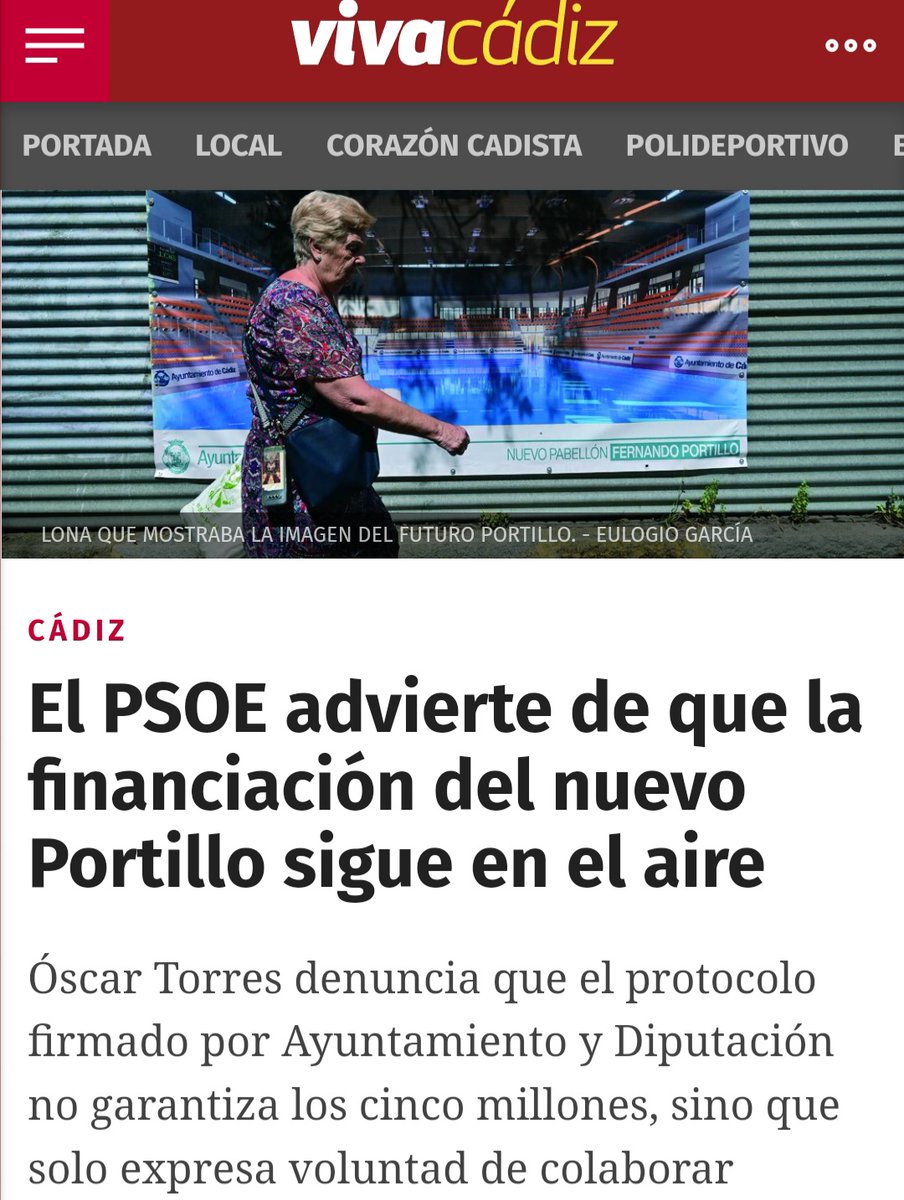 Los 5 millones que el Ayuntamiento dice que Diputación va a poner para el Portillo son, de momento, humo. El protocolo firmado en 2023 no obliga a nada. 
La enésima mentira del PP a Cádiz ante la pasividad de Bruno García.
<a href="/vivacadiz/">Viva Cádiz</a>

vivacadiz.es/cadiz/1660155/…