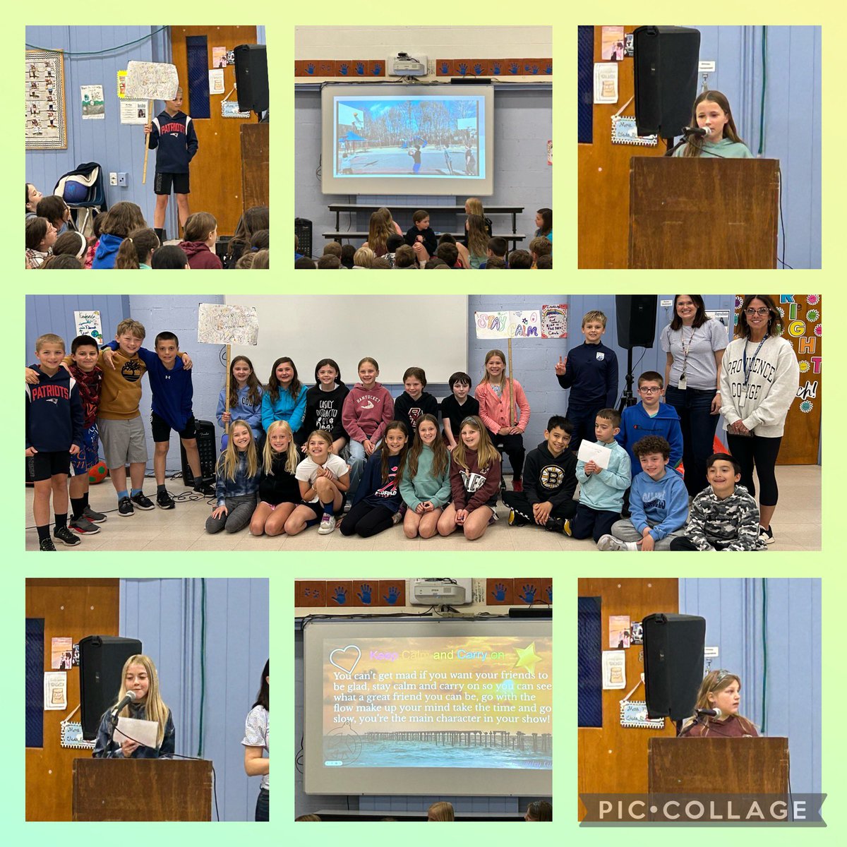 Happening now @ #beproudbedale…@MrsFlynnsClass8 is leading a student-led assembly focusing on expected & unexpected behaviors. Using poems & student created videos, they’re sharing an important message about positivity & responsibility. #medfieldcorevalues #kidsdeserveit