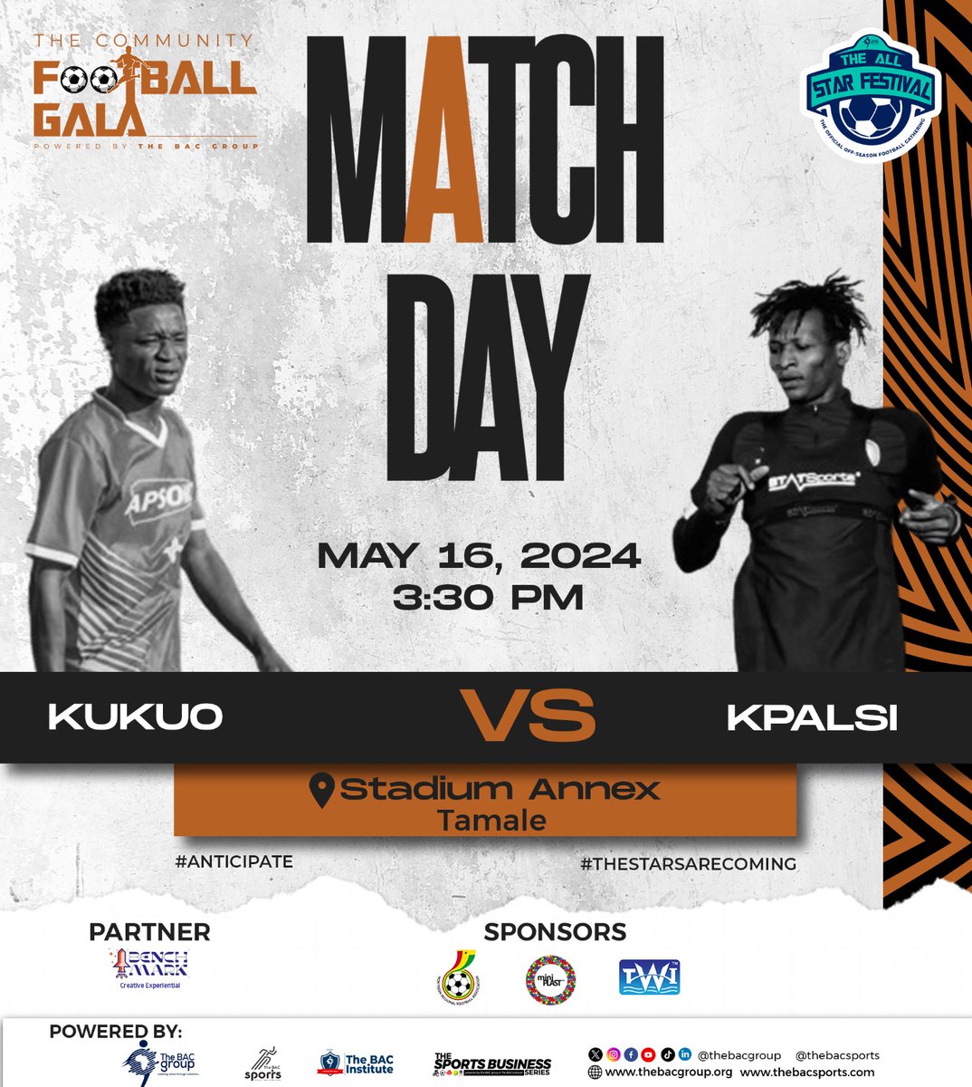thebacgroup's tweet photo. It's Match Day in Tamale!
Stadium Annex will be the center of attraction as Kukuo comes up against Kpalsi in the #AllStarFestival Community Football Gala.
#CommunityGala https://t.co/w1Oo0emY8o