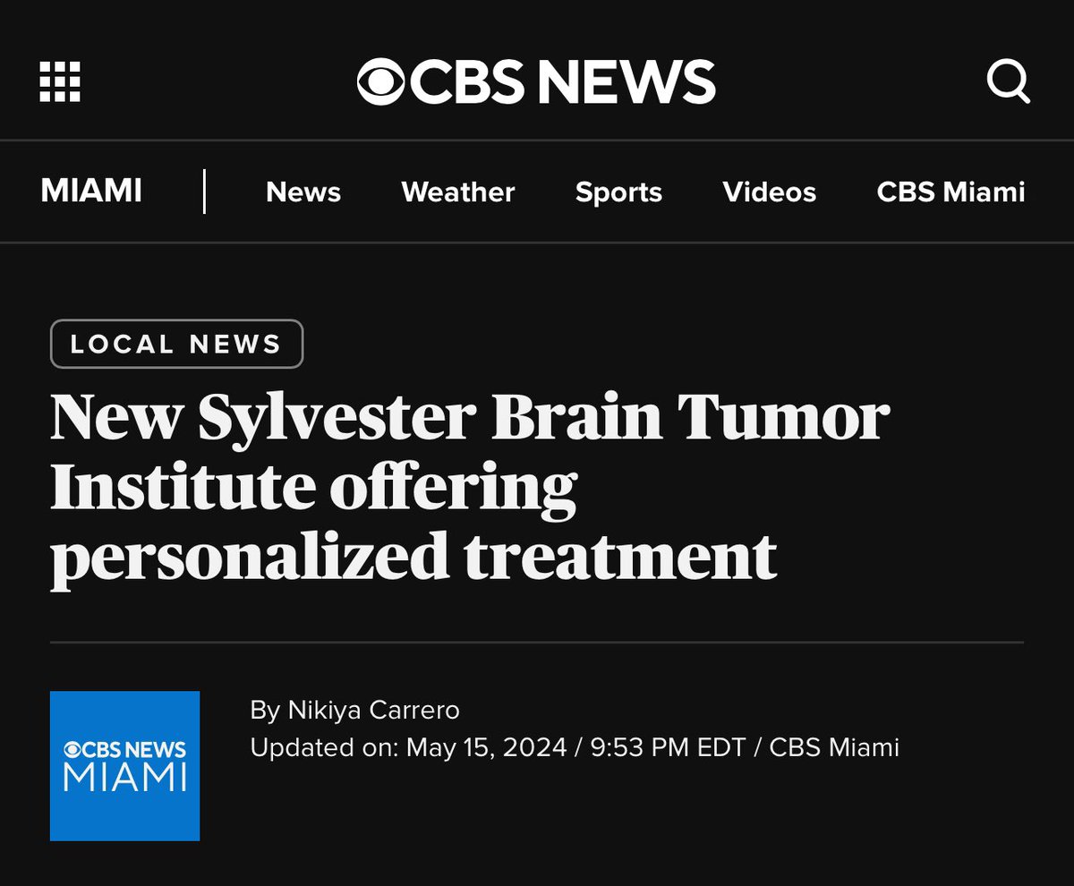 🧠 @sylvestercancer has a new personalized approach to treating brain cancer! @cbsnewsmiami featured Mario Diaz, Jr., diagnosed with a glioma five years ago & now undergoing tx. #BrainTumorAwarenessMonth #CancerTreatment #SylvesterCancerCenter cbsn.ws/3wF5uty