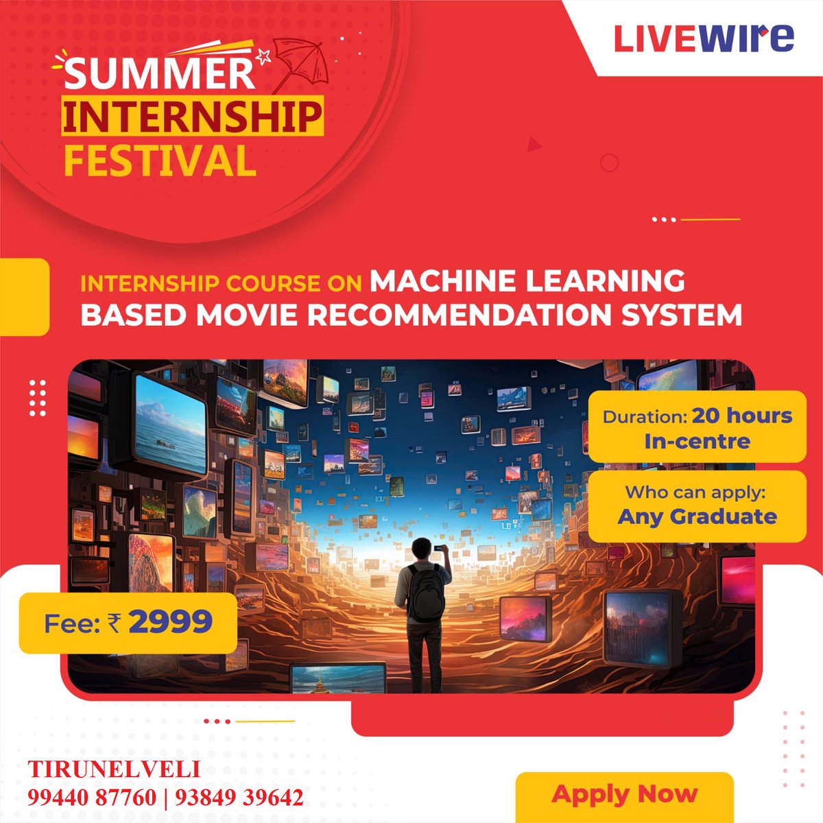 🚀Dive into the world of #MachineLearning this summer! Join our #internshipcourse and learn to craft movie recommendations 🎬 that sparkle with precision and insight! ✨
#SummerLearning #MLInternship #MLInternshipJourney #DataScience #LivewireTirunelveli  #TrendingTechnology