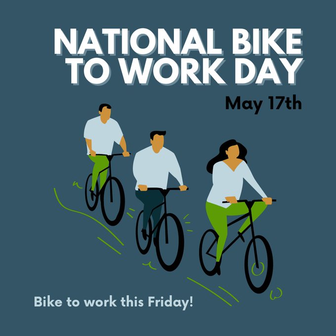 Its National Bike to Work Day tomorrow. If you already ride most days why not grab a friend or offer to ride with someone and encourage them to get on their bike too. Hope you have a great ride tomorrow and don't forget our Bike to Work Day is coming up June 11.