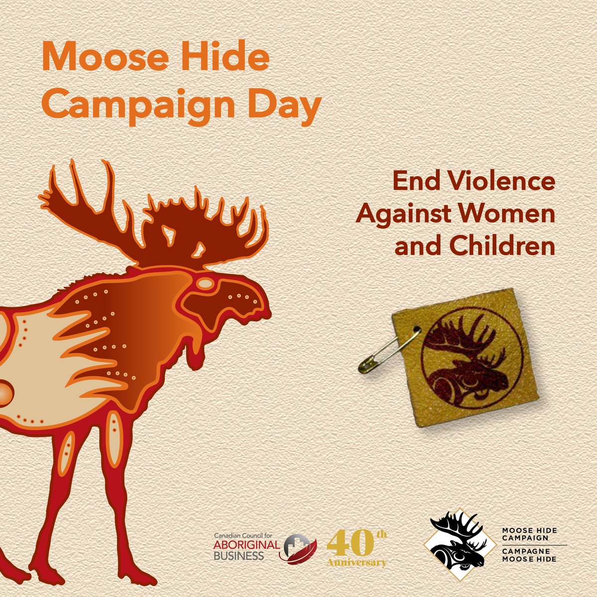 Today, we wear our moose hide pins in honour of Moose Hide Campaign Day, not just to reflect on the perseverance of those affected by domestic violence, but to take action to end violence against women and children. Learn more moosehidecampaign.ca #MooseHideCampaignDay