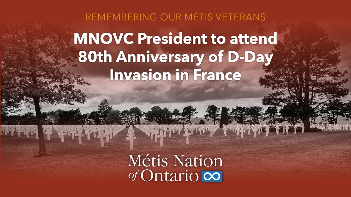June 6th marks the 80th anniversary of D-Day, and the MNO Veterans Council President Brian Prairie will be attending ceremonies in France to honour and remember our Métis veterans who participated in D-Day and the Battle of Normandy. Details at: bit.ly/4dFgGqG