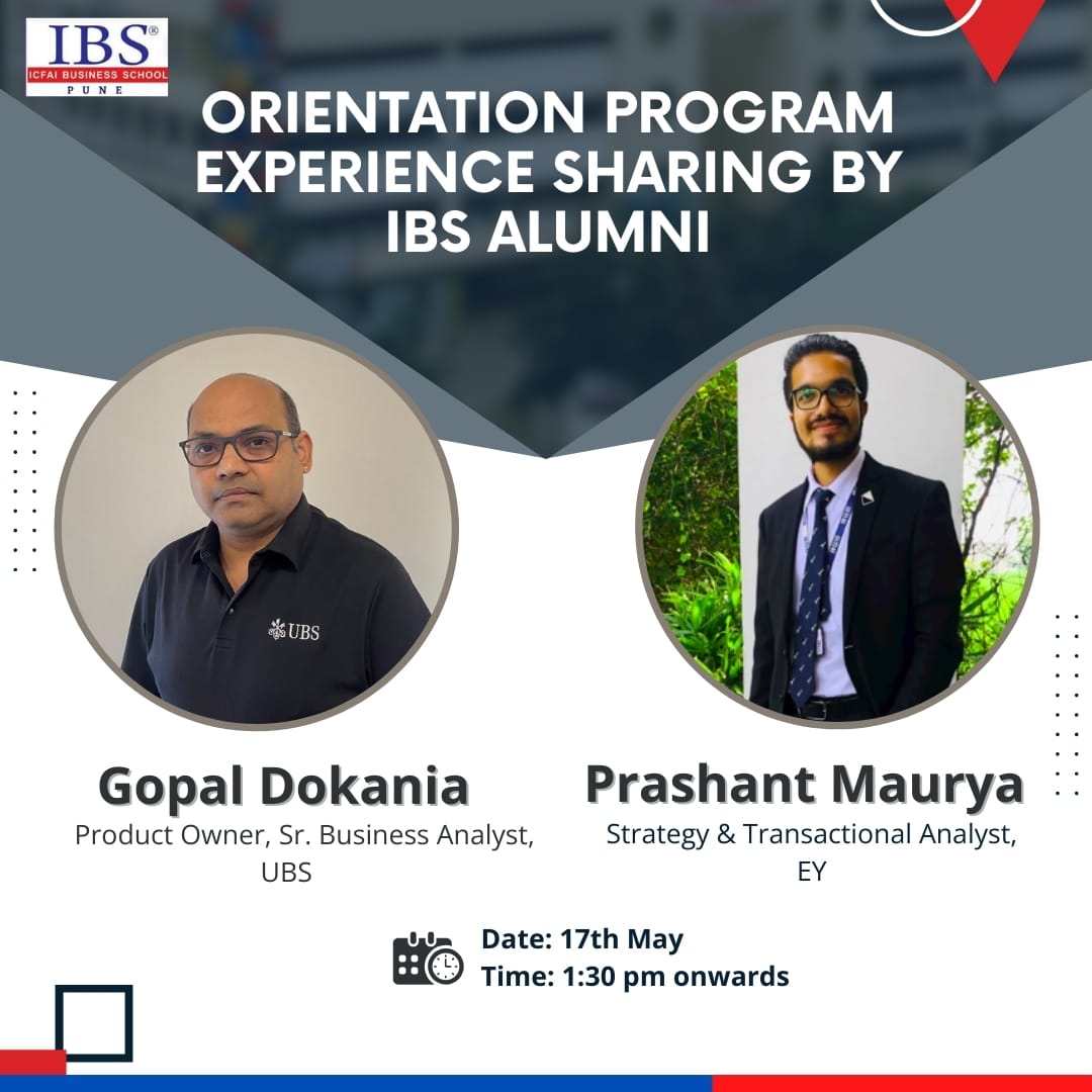 IBS Pune is pleased to welcome their esteemed alumni for an Experience Sharing session with the new batch during the Orientation Program 2024.

#orientation #batchof2024 #alumni #guestsession #newbeginings #ibspune #ibs #mba #universitylife
