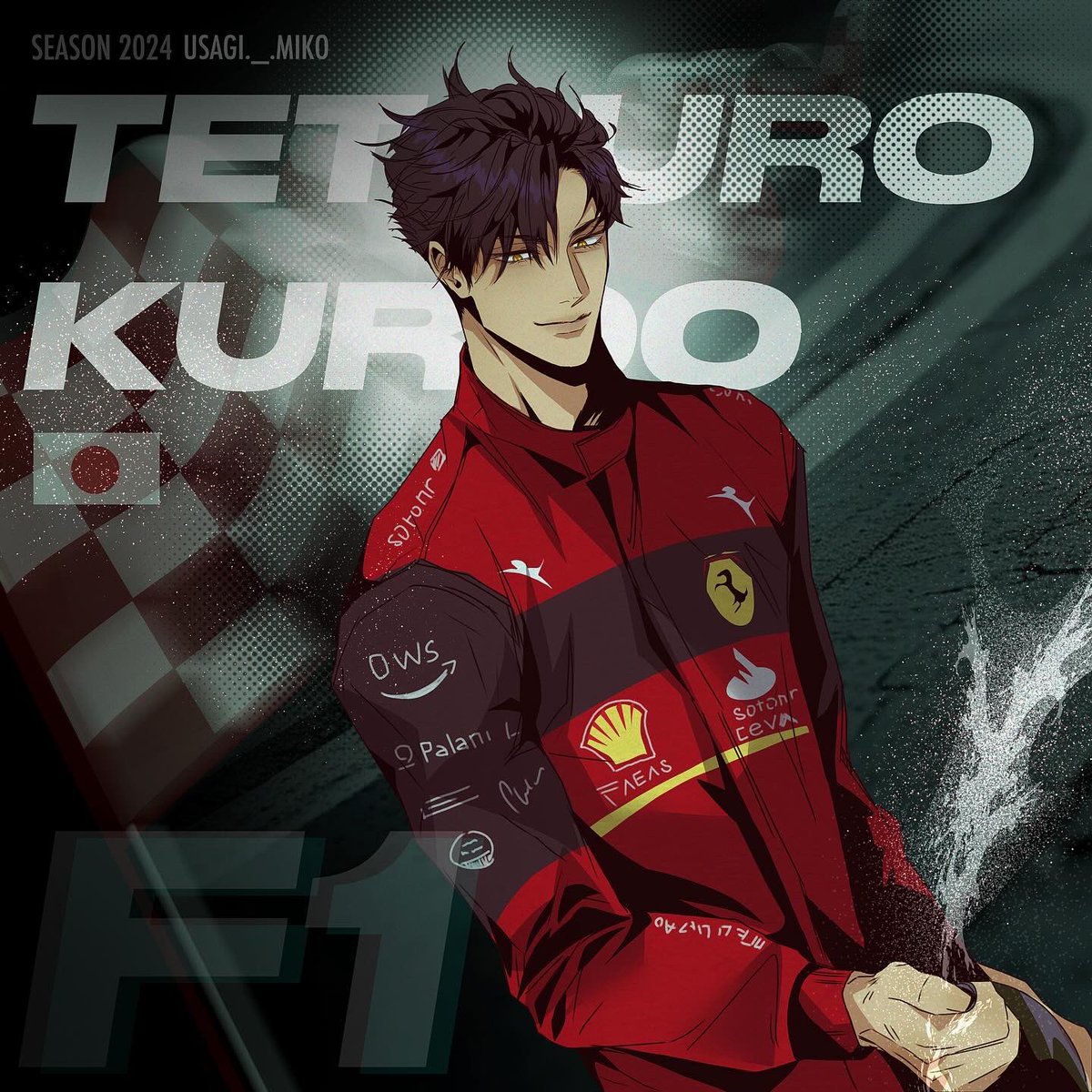 usagi_miko_draw's tweet image. F1 Champion Kuroo celebrating! He holds Champagne to be clear haha
