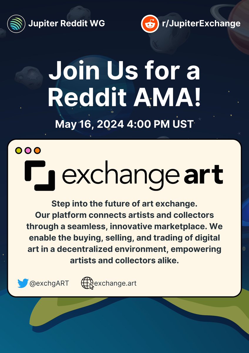 Want to learn more about $ART or who Exchange Art is before the LFG Launchpad vote? Join us for an AMA on Reddit 🤝 We can’t wait to answer all your questions! See you at 12pm EST 🔔
