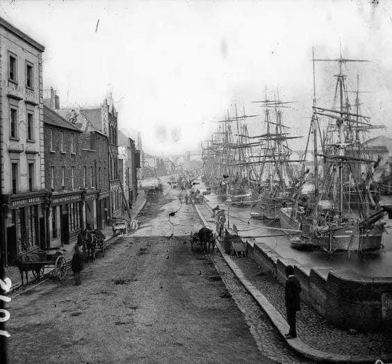 A view of the North Quay, Drogheda, Ireland, taken in 1865.