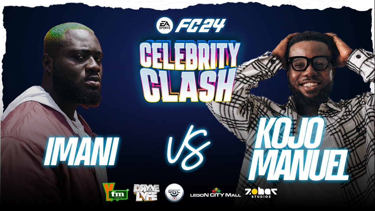 It’s gonna be an in-house thing this time.
This week’s #FC24CelebrityClash will see @fuegopapilive take on @kojomanuel on the day.

A little friendly rivalry never hurt no one, brought to you by @Y1079FM x #TheDrYve, alongside @ggcchannels, @zoharstudiosgh & @legoncitymall