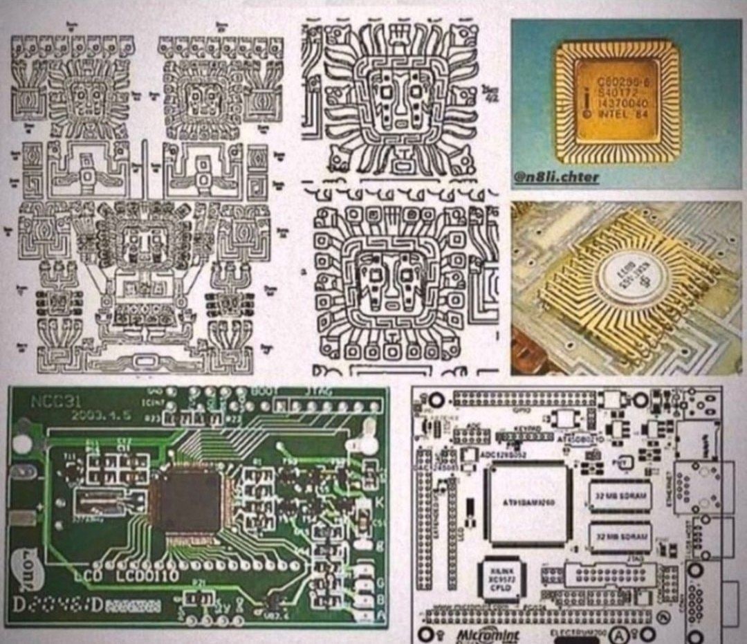 Ancient Mayan art vs Modern Microchips and Circuitboards