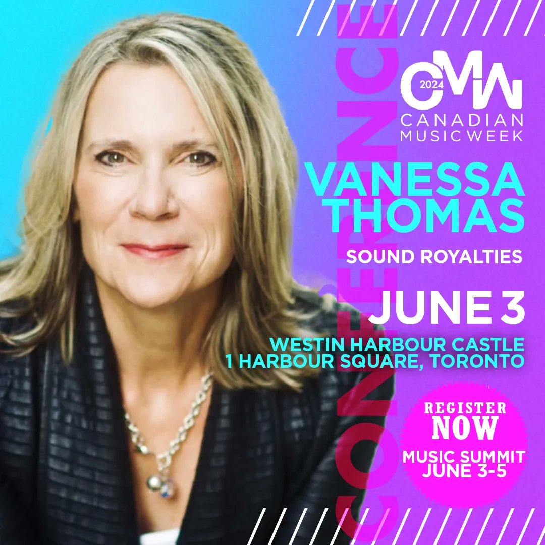 We are thrilled to announce Vanessa Thomas, Sound Royalties, as a speaker for #CMW2024. To see the full lineup and program schedule, visit cmw.net. Passes are on sale now! bit.ly/4cZwpAE #canadianmusicweek #music #musicsummit #toronto