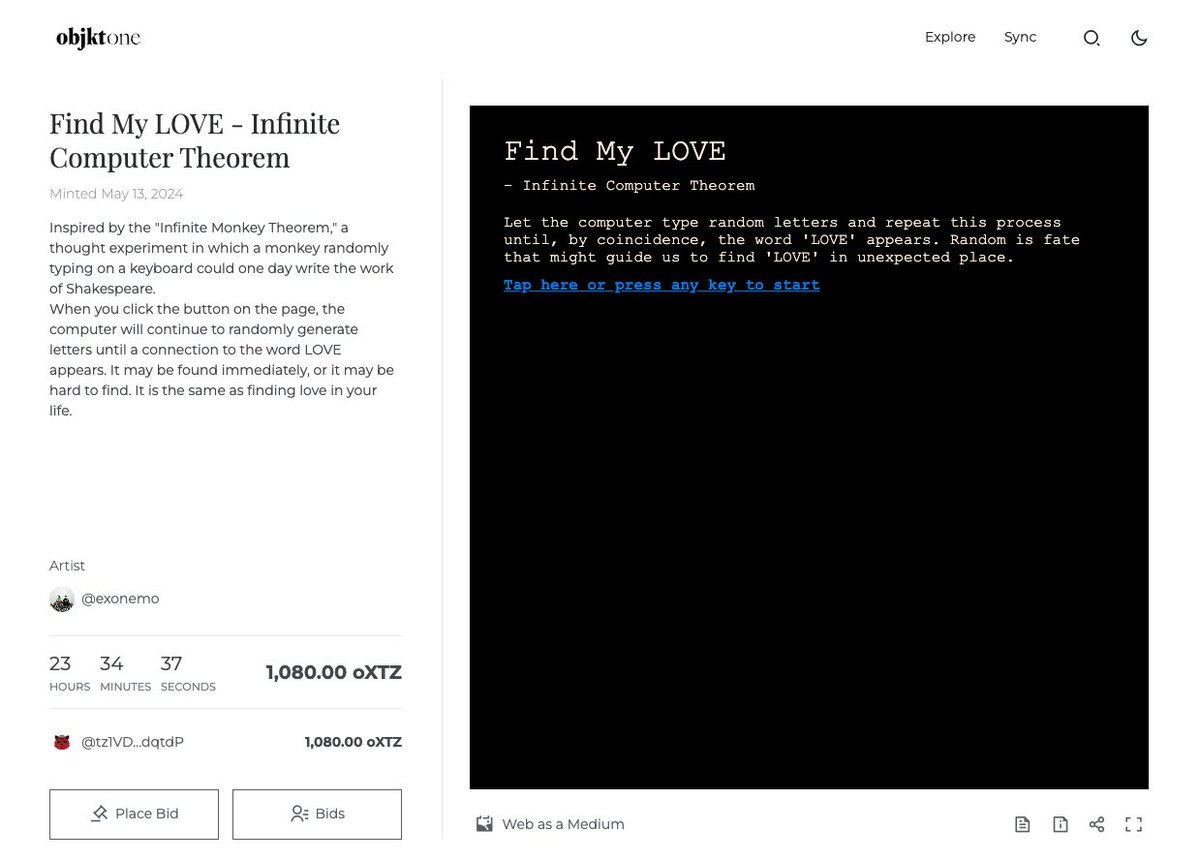 The auction has started...!
"Find My LOVE" by exonemo <a href="/exonemo/">exonemo</a> 
objkt.one/t/241