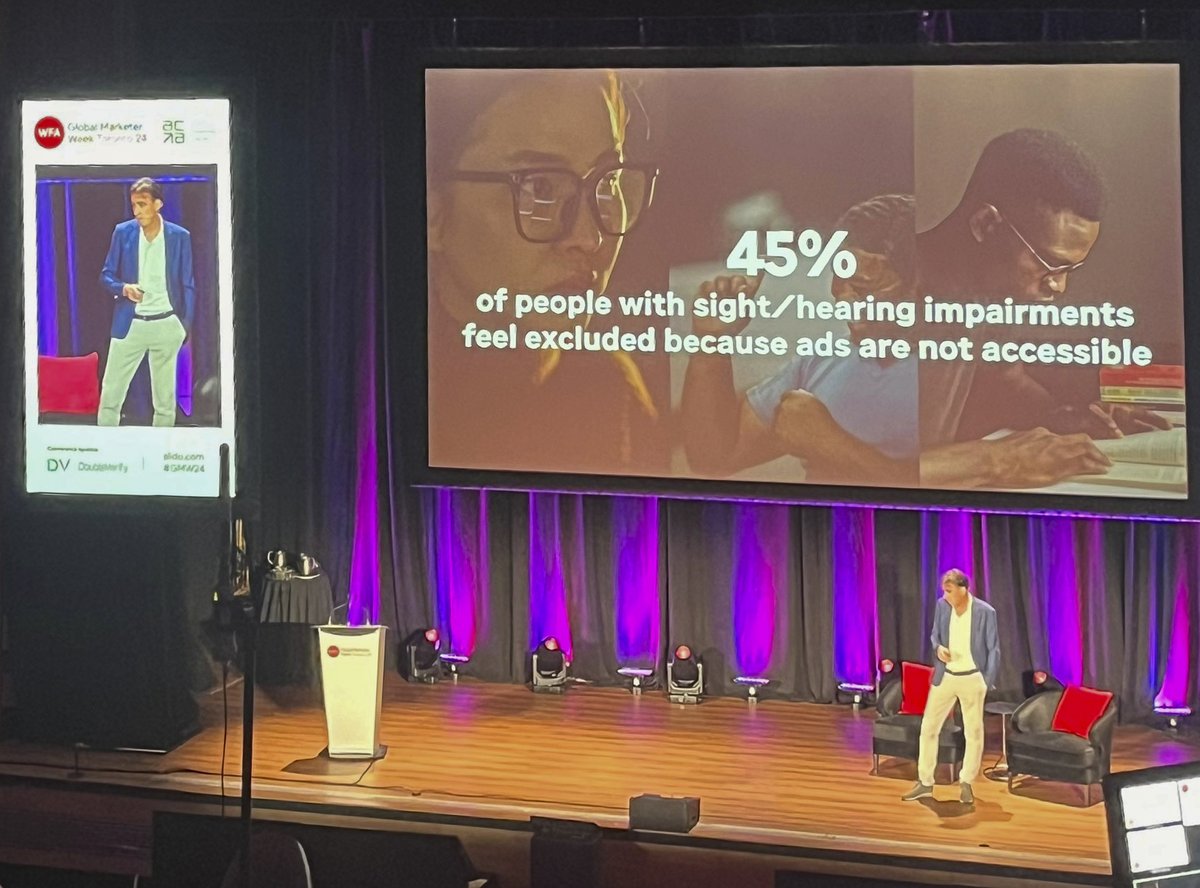 WFA (@wfamarketers) on Twitter photo ❗ "45% of people with sight and hearing impairments feel excluded because ads are not accessible. The Advertising Accessibility Alliance is a brand-led, cross-industry initiative that aims to make advertising accessible to all", said <a href="/Stephan_Lo/">Stephan Loerke</a> this morning at #GMW24. ❗ "45% of people with sight and hearing impairments feel excluded because ads are not accessible. The Advertising Accessibility Alliance is a brand-led, cross-industry initiative that aims to make advertising accessible to all", said <a href="/Stephan_Lo/">Stephan Loerke</a> this morning at #GMW24.
