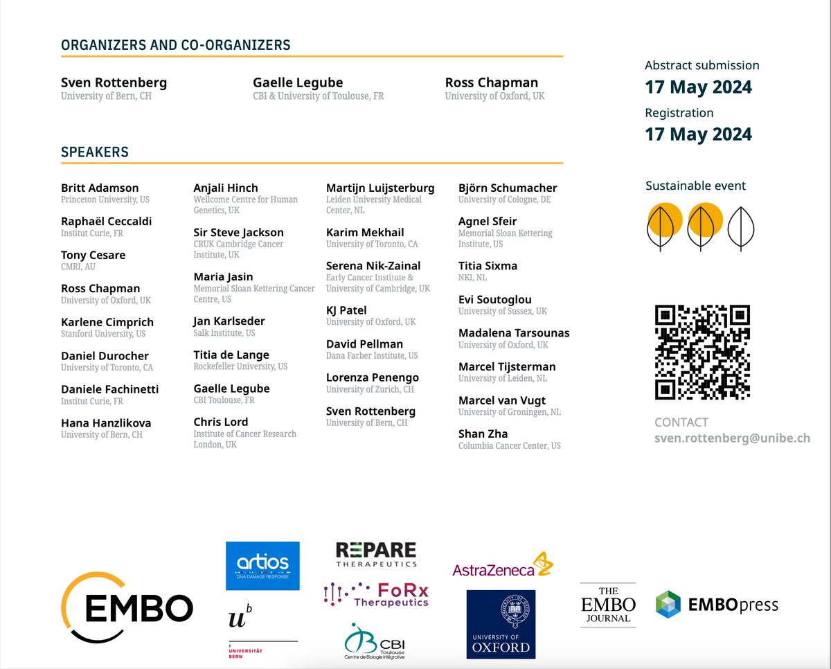 Last chance to register for the 2024 EMBO Workshop on the DNA Damage Response in cell physiology and diseases! 💥👇