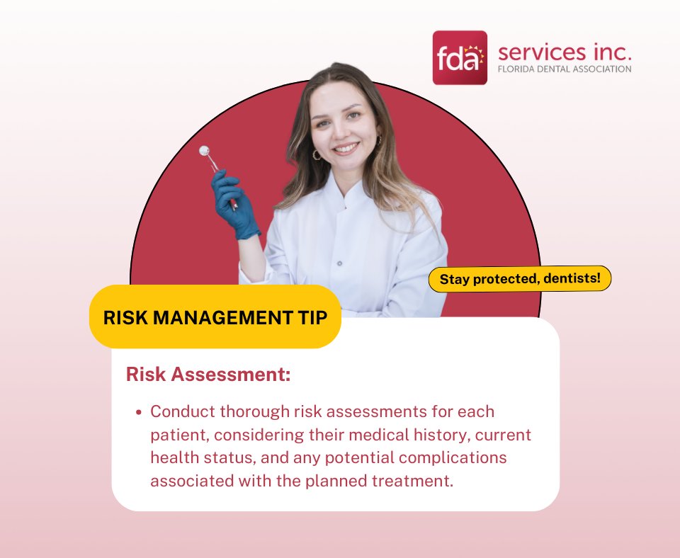 Don't wait for accidents to happen – prioritize risk management by getting covered today: fdaservices.com/dental-profess… 

#RiskManagement #SafetyFirst #FloridaDentists #WeveGotYourBack #ProfessionalLiabilityInsurance