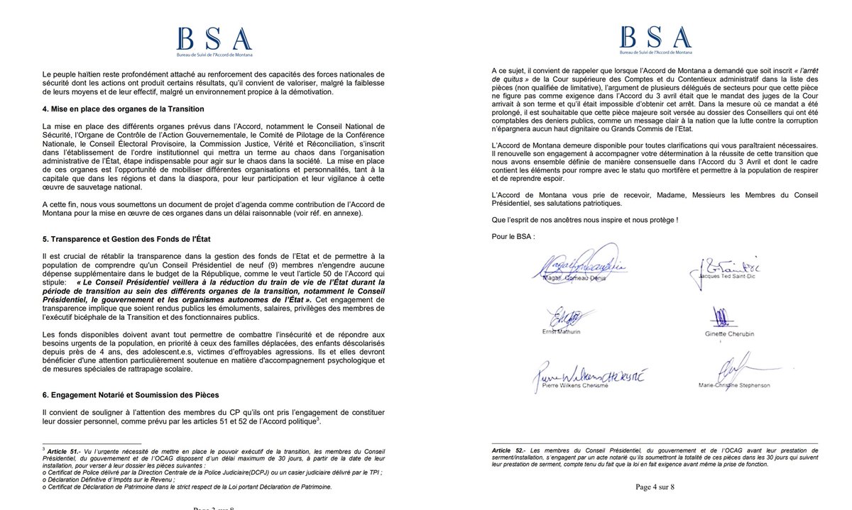 BSA_Montana3008's tweet photo. L’Accord de Montana, partie prenante de l’Accord du 3-04 2024,constate depuis les élections ratées du 30-04 du Président du Conseil un ensemble de difficultés sur la manière d’établir les premiers moments de la Transition. Mémorandum pour une réussite de la Transition@CPT#Haiti https://t.co/03Qi9kfH8n