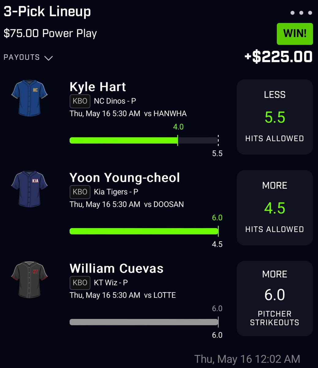 Huge shout out to @PropsDegen for always delivering on some amazing KBO props *I highly recommend giving them a follow* #GamblingX #KBO #PrizePicks #DraftKings  #MLB #betting #MLBTwitter #BettingX #bettingadvice #Underdog