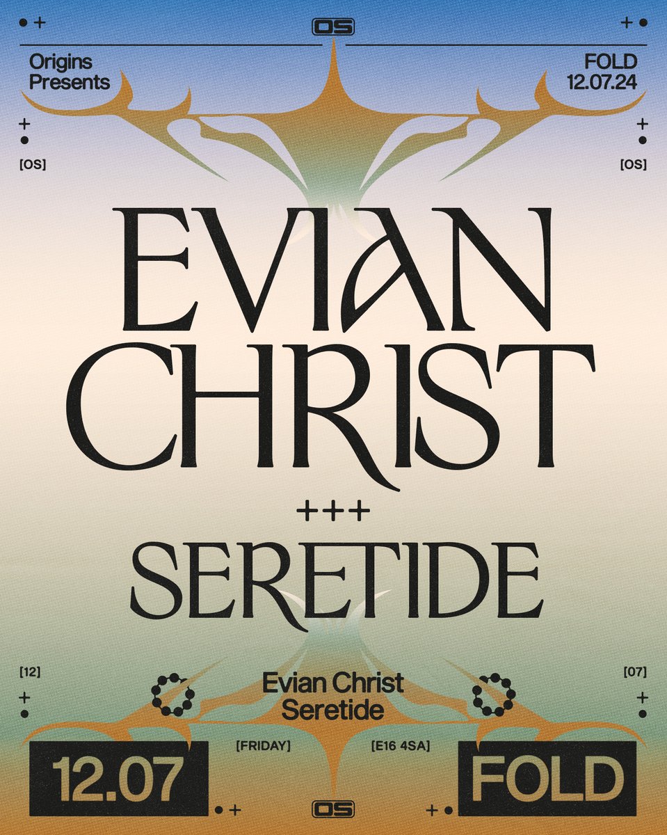 originssound's tweet image. EVIAN CHRIST • SERETIDE • FOLD • JULY 12

TICKETS ON-SALE WEDNESDAY 22ND AT 10AM
SIGN UP FOR PRESALE - ra.co/pre/1901614