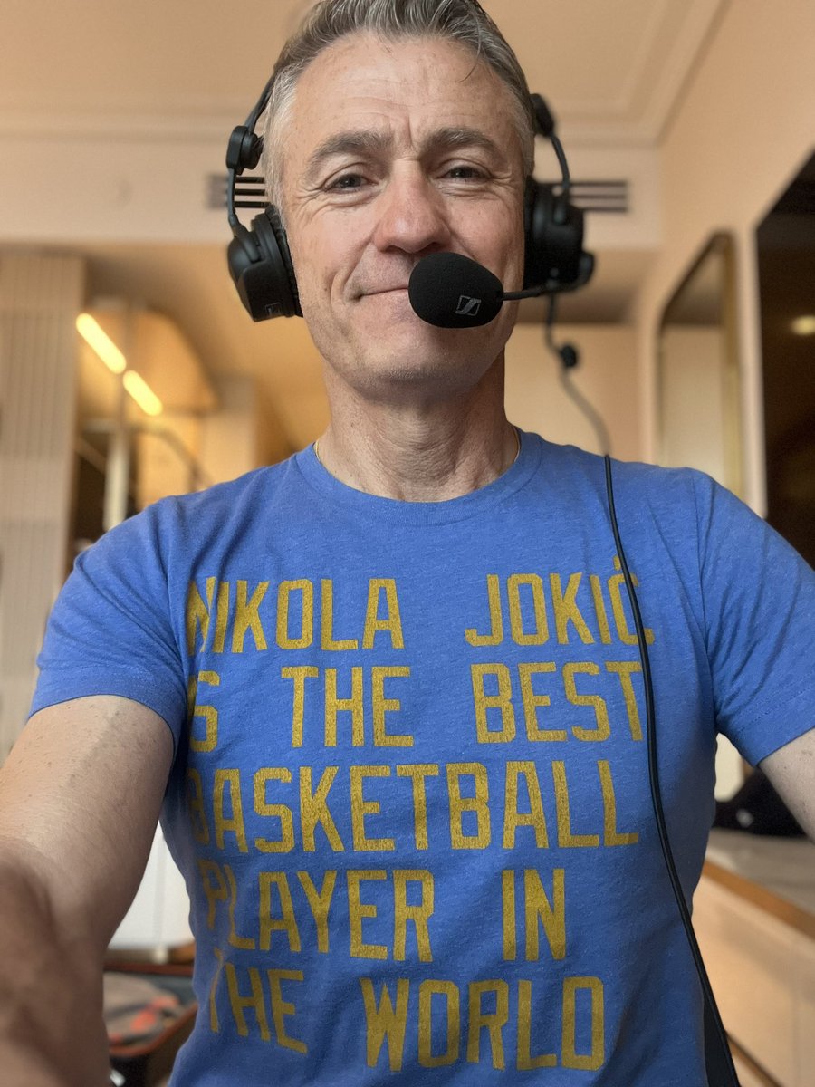 So I have this shirt. It’s about two sizes too small but it’s my superstition shirt. And I don’t even believe in superstitions. But every time I wore this shirt in the playoffs last year, the @nuggets would clinch a playoff series. It’s become my special playoff-clinching shirt.