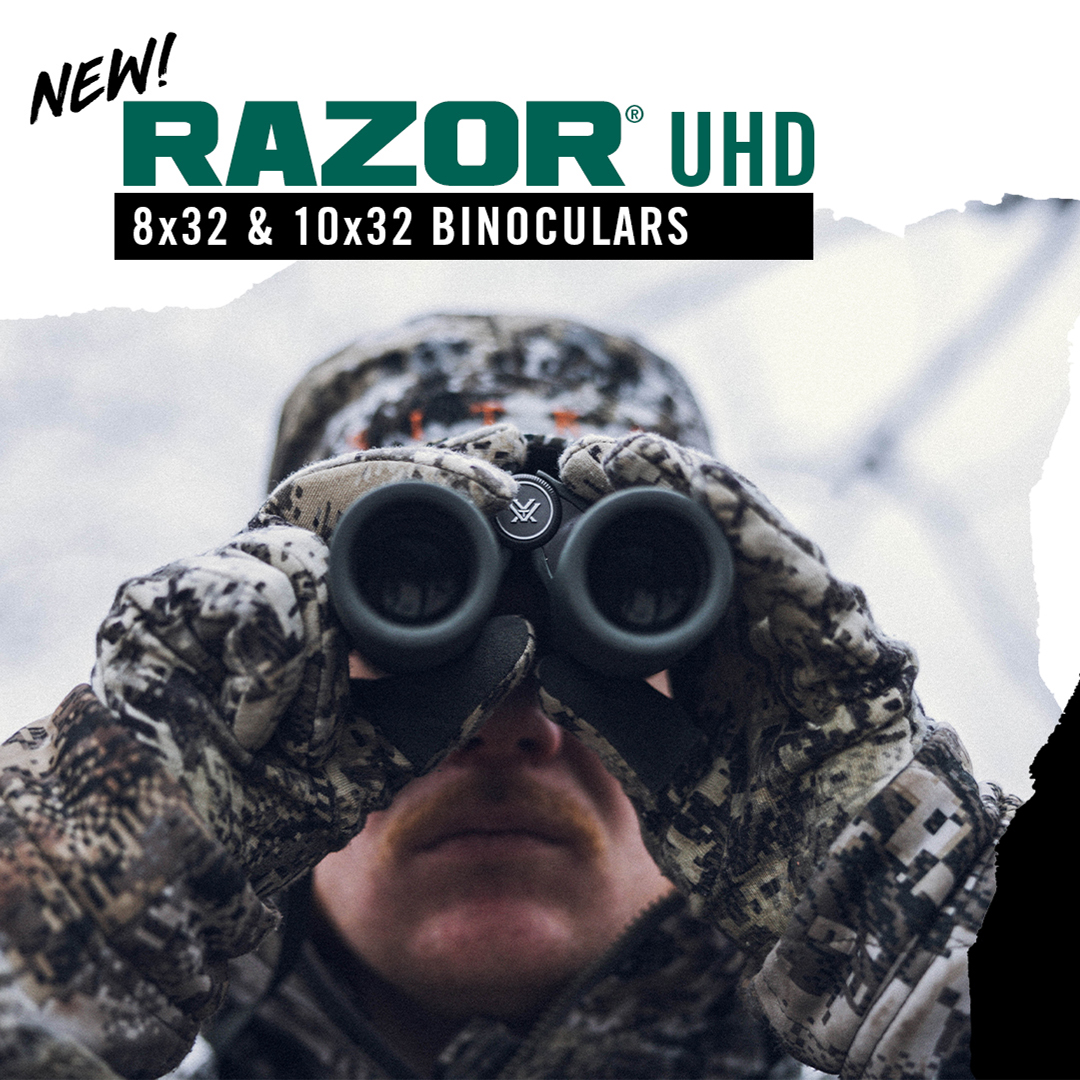 Introducing the NEW Razor® UHD 8x32 & 10x32 Binoculars.

✅UHD OPTICAL SYSTEM

✅WEIGHT: 21.9 oz

✅HEIGHT: 5.7”

✅TRIPOD ADAPTABLE

✅EXCLUSIVE GREEN GLASSPAK™ PRO BINOCULAR HARNESS (included)

Learn more about the newest additions to the UHD Family at: vortexoptics.com/optics/binocul…