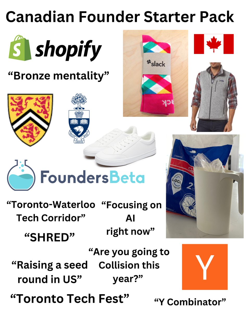 Thrilled to bring you the founder and tech starter pack Canadian edition 1.0.

That bag milk and milk pitcher indeed! 😅🇨🇦