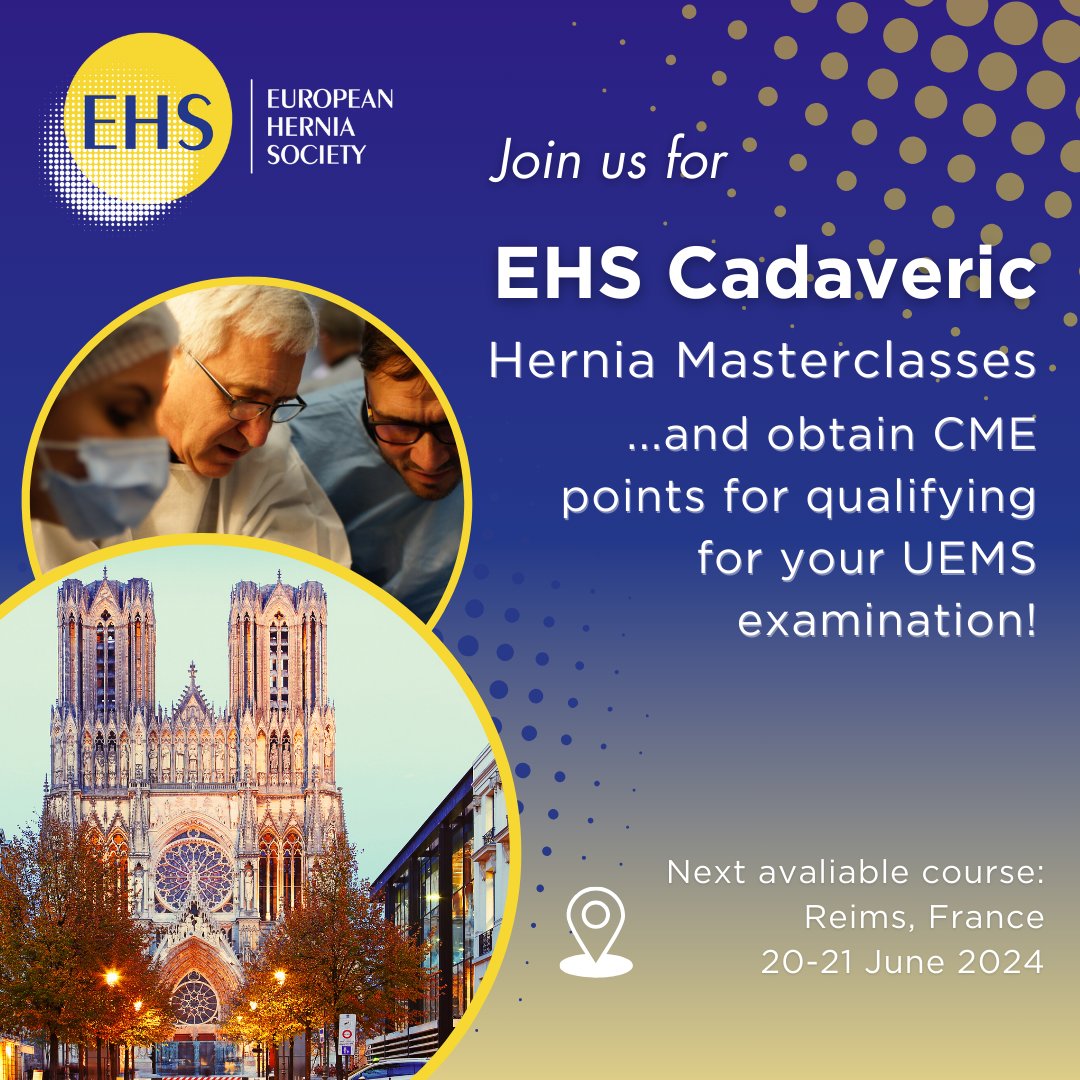 📣 We're excited to share that the #EHS2024Prague pre-congress Intermediate Cadaveric #HerniaCourse in Prague has received accreditation from the @EACCME® - European Accreditation Council for Continuing Medical Education, granting 12 CME credits (ECMEC®s)! Additionally, did you