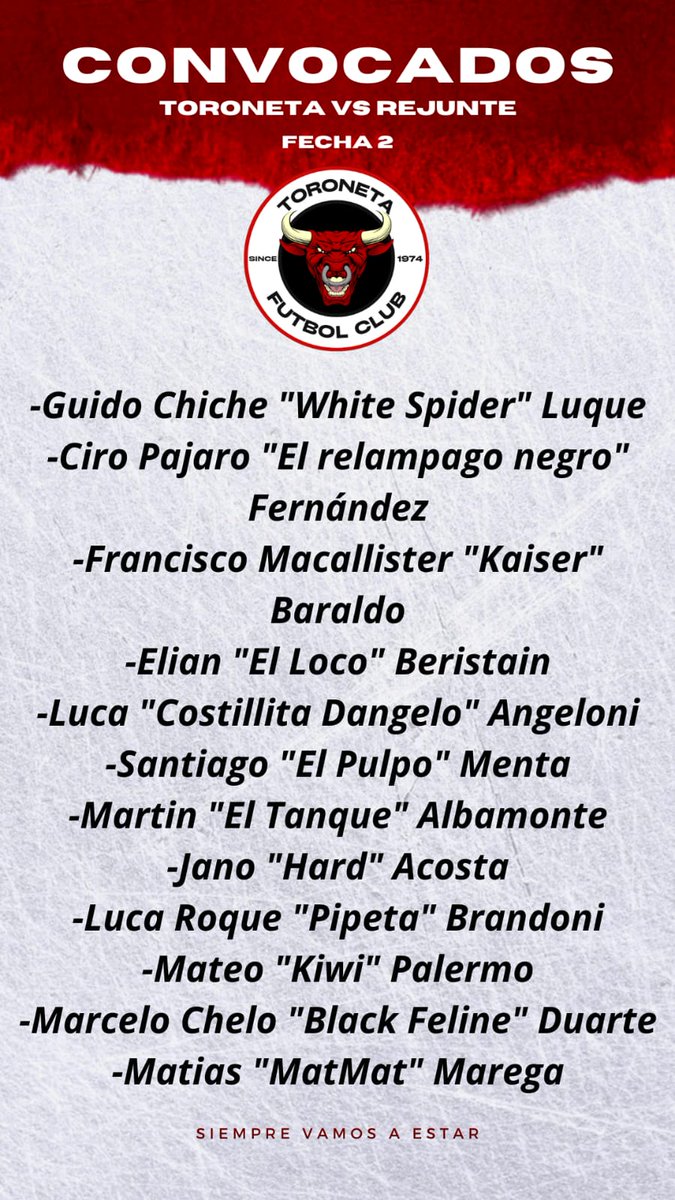 ToronetaFC's tweet photo. Los concentrados para el partido del domingo 10:30hs vs Rejunte, el equipo arranca la concentración mañana para llegar al partido de la mejor forma posible habiendo descansado correctamente y comido bien
#Toro #Concentracion #RejunteVasACorrer #Siesta #Porno https://t.co/DOH0w3EoO7