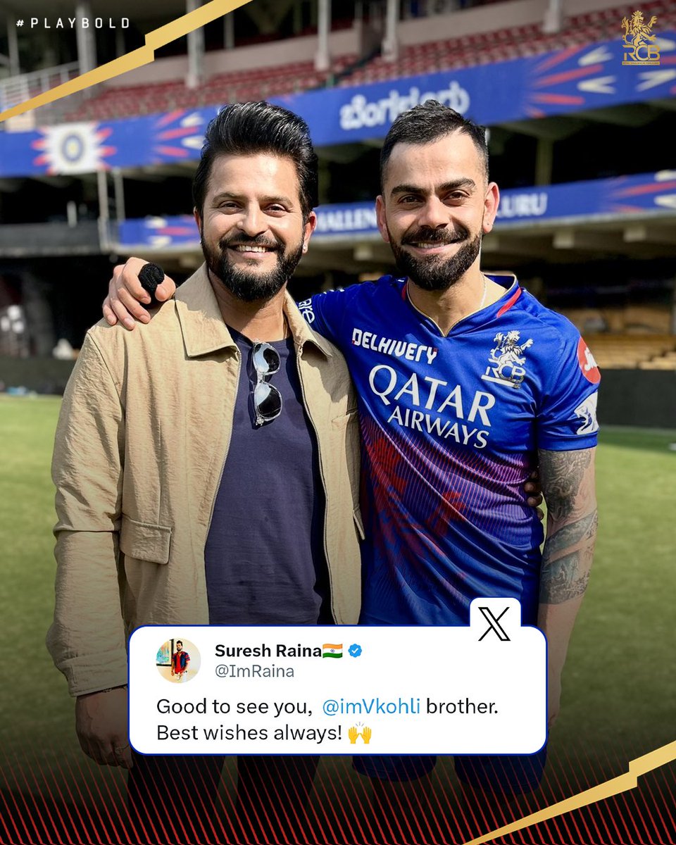 A friendly reunion before the #RCBvCSK clash. ✌️