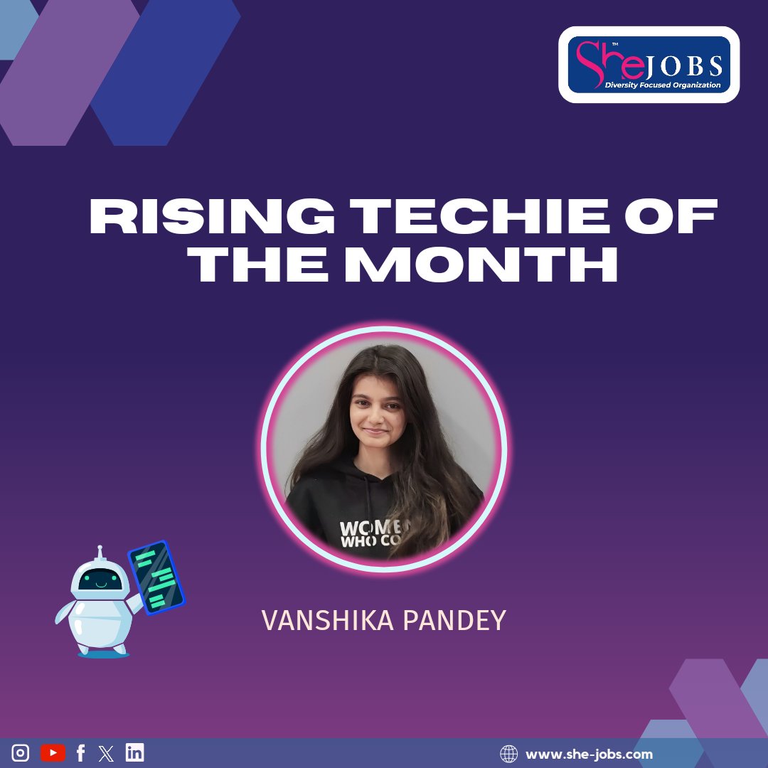 SheJobs Rising Techie of the Month: Vanshika Pandey ✨ This month, we're celebrating Vanshika Pandey, a Software Development Engineer at JP Morgan Chase and a tech influencer who empowers aspiring techies with her insightful tips and guidance! Vanshika's passion for tech shines