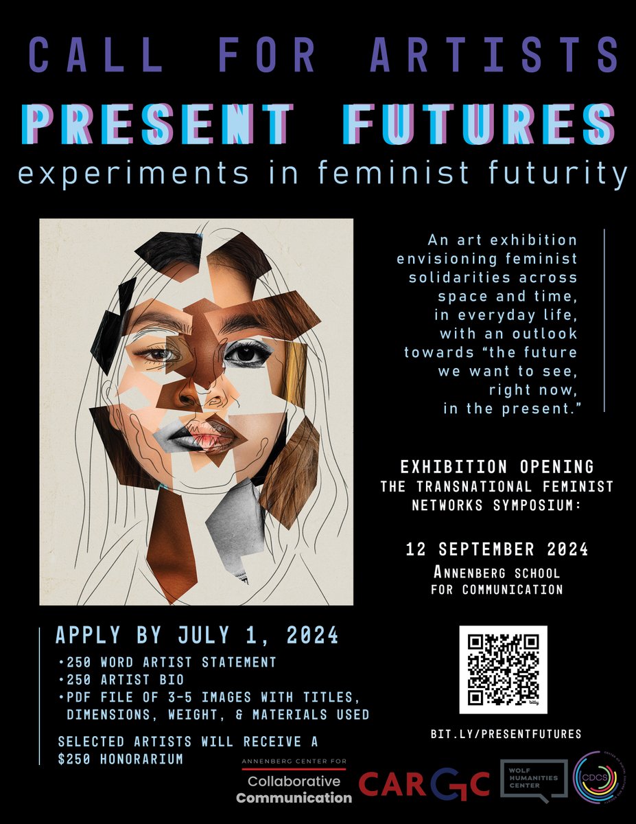 *Call for artists* 
The Transnational Feminist Networks Symposium at
@AnnenbergPenn invites artists to apply for the Aug–Nov 2024 exhibition, 'Present Futures: Experiments in Feminist Futurity.' Apply by July 1. #callforart
bit.ly/presentfutures