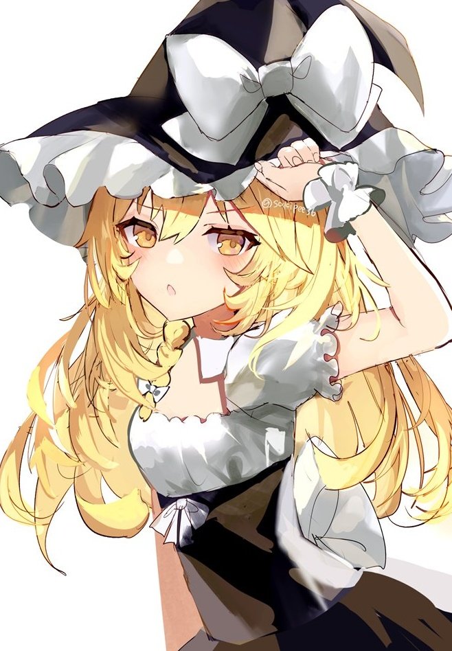 kirisame marisa 1girl solo long hair looking at viewer blush open mouth simple background  illustration images