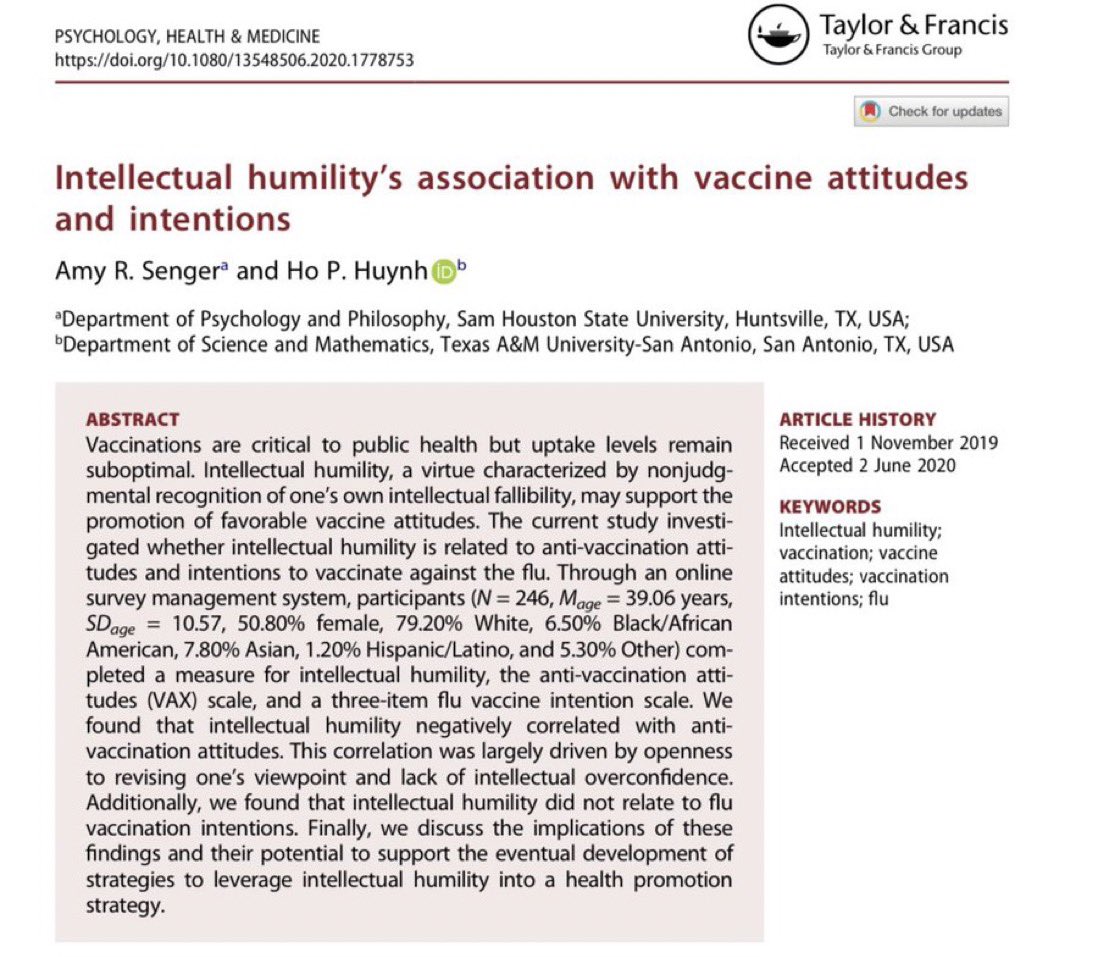Intellectual humility is negatively correlated with anti-vaccine attitudes. researchgate.net/profile/Ho-Huy…