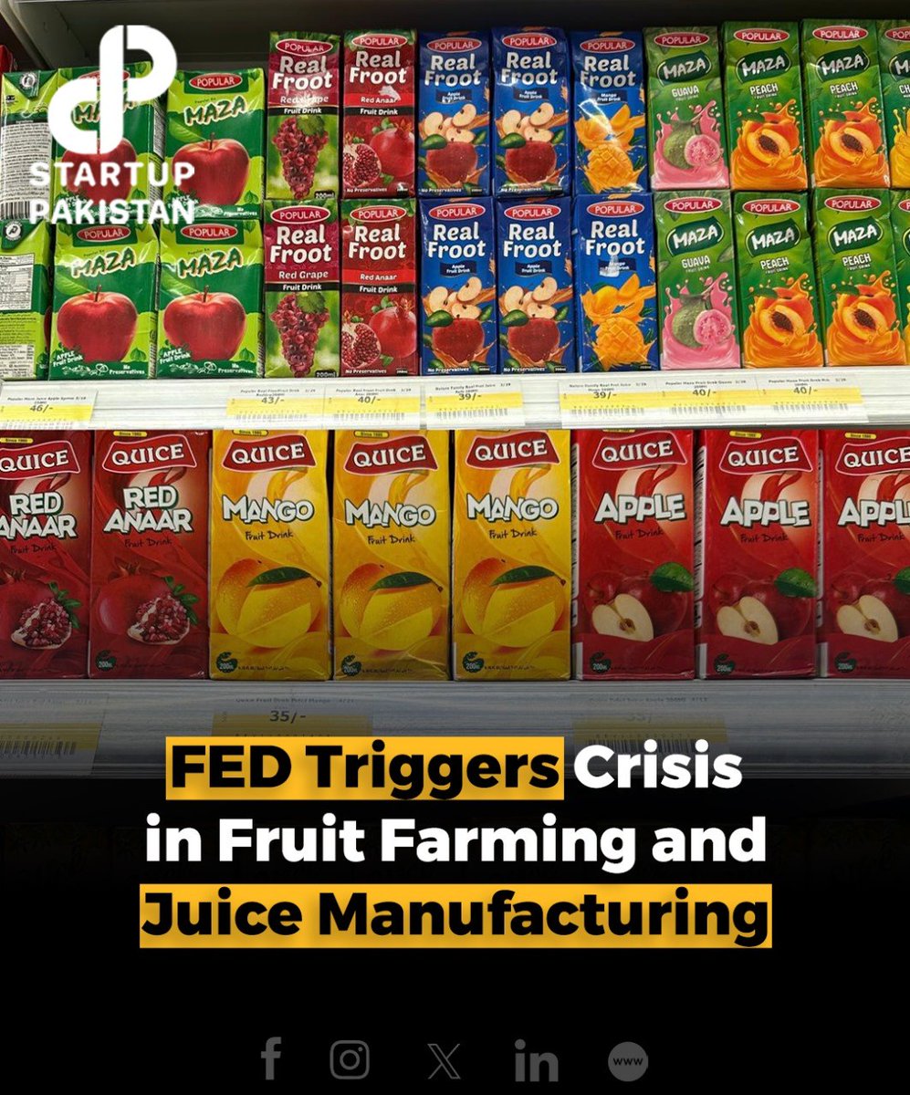 At a time when the federal government and finance minister emphasize documenting economy and digitizing value chains to expand tax base and boost tax-to-GDP ratio, issues like sm_uggling and tax evasion persist. 

Read More: startuppakistan.com.pk/federal-excise…

#Pakistan #Fruitjuices #Tax