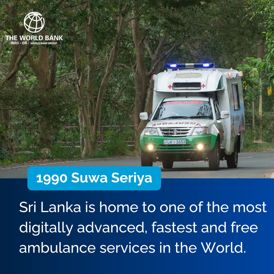 #SriLanka's 1990 Suwa Seriya #ambulance service has revolutionized emergency response with its fast & free service. A testament to local innovation creating widespread benefits for the entire population. Learn more: wrld.bg/XlZb50ReakW #transport