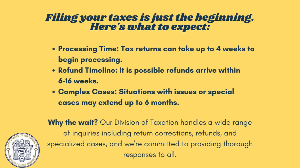 Your understanding helps us ensure that everyone's tax needs are met with accuracy and care. Visit the official refund inquiry page: nj.gov/treasury/taxat…