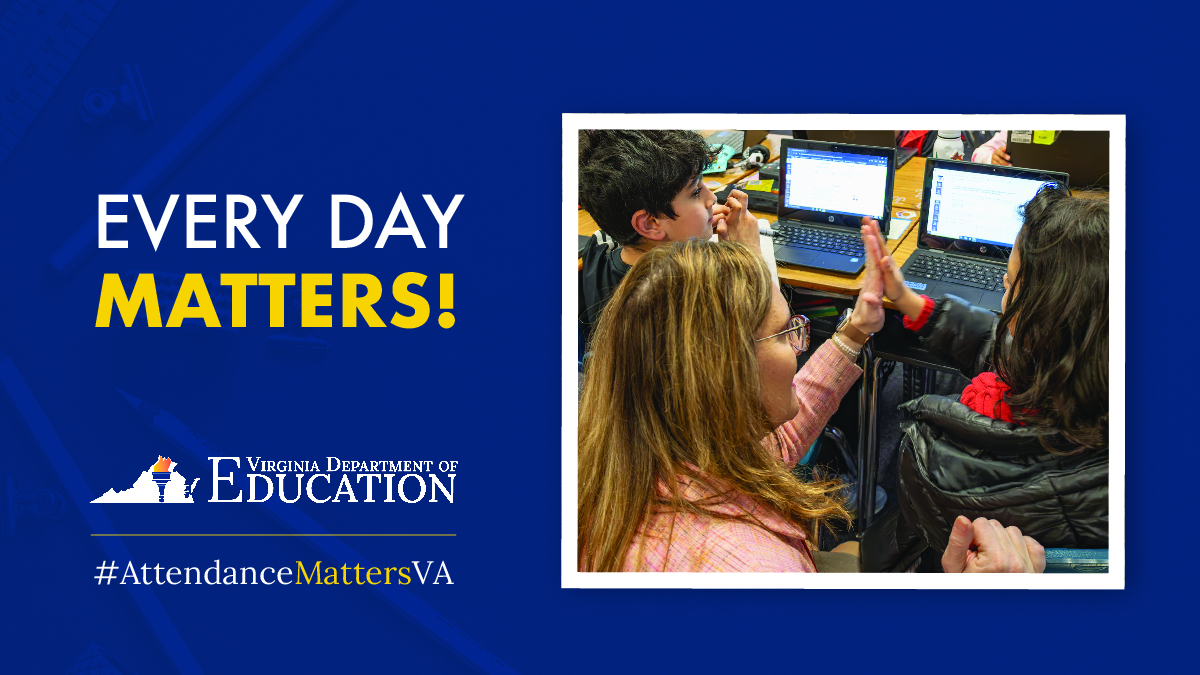 Every school day counts! Let's work to build our knowledge and shape our future, one class at a time. #AttendanceMattersVA