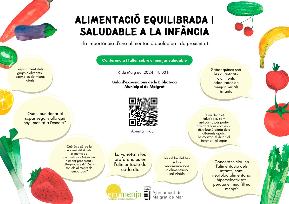 🟢Avui a les 18h, no us perdeu aquesta interessant xerrada sobre alimentació equilibrada a la infància. Entrada lliure. #bibliomalgrat #BibliosMaresme #BibliotequesXBM #ajmalgrat