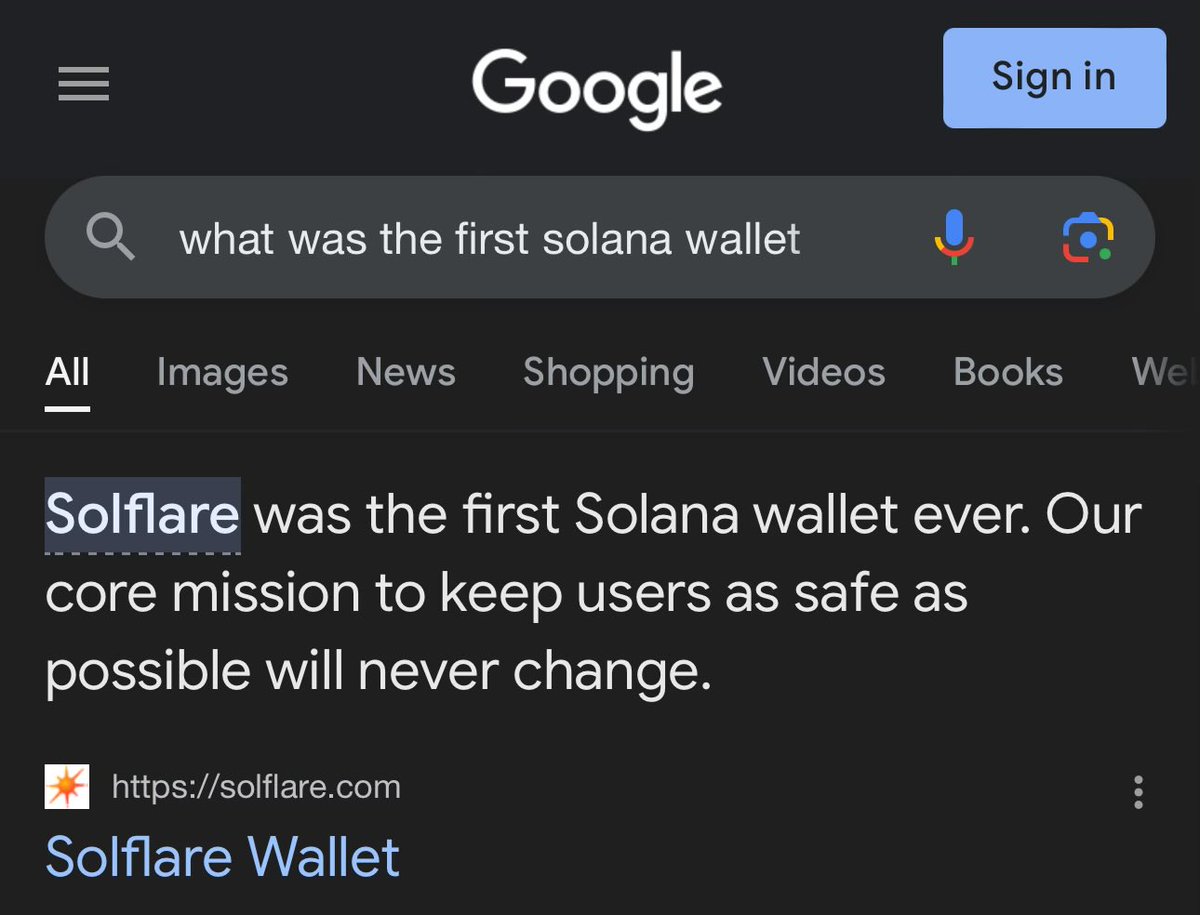 HODLonBRO's tweet photo. Only Possible On Solana started here even Google knows ! 

Solflare wallet has been here since day 1 and provides the absolute top tier experience on chain. 

All the Solana OGs started here if you haven’t used it I would only ask why ? 

The first , the best , the fastest 💥 https://t.co/zopoASsXuD