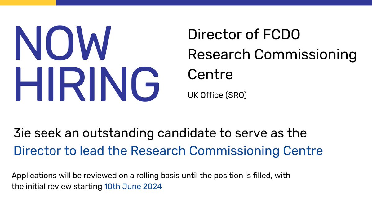 📣The FCDO Research Commissioning Centre (RCC) is seeking a Director! The Director will be responsible for day-to-day running, as well as implementing the vision of the RCC as a leading, responsive, equitable and efficient funder and custodian of world-class and impactful