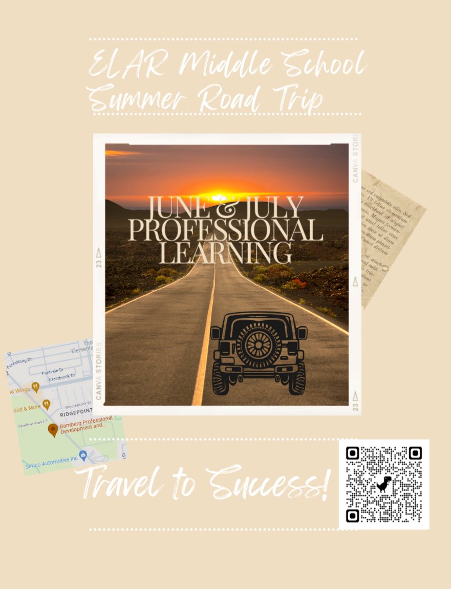 ELAR 🔆Summer Road Trip 🔆Scan Q-Code Sign up for PD & Travel to Success 🛣️@clynvan1 @ELAted_in_TX @AldineISD @StovallMS_AISD @HambrickMS_AISD @JanethLovsBooks @taliapres