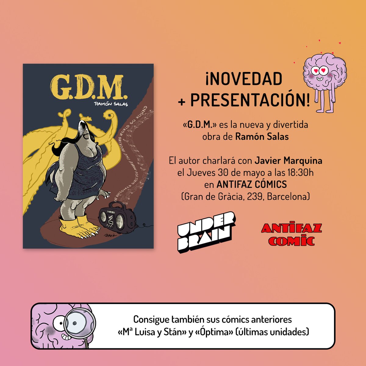 👉 ¡Ojo! Ramón Salas publica «G.D.M.», su tercera obra con Underbrain Books, pero no había dado la cara... hasta ahora.

<a href="/FuryComic/">Javier Marquina</a> acompañará al autor en la presentación de sus obras el próximo jueves 30 de mayo a las 18:30h en la mítica <a href="/AntifazComic/">Antifaz Comic</a>

⚡ No te lo pierdas⚡