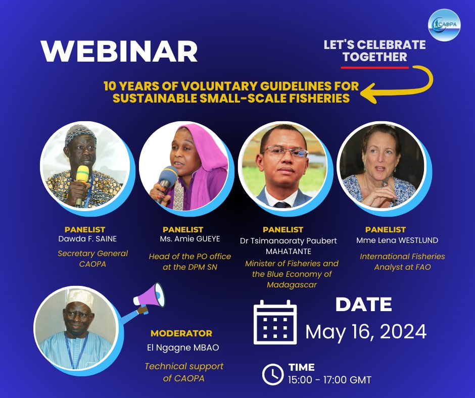 1/ 🔟years of the Voluntary Guidelines for Sustainable Small-scale Fisheries 🧵 ⌛️Countdown for @AfriqueCaopa webinar to reflect on the progress since the adoption of VGSSF & to identify prospects for future implementation You can still register here 👉 t.ly/sizWR